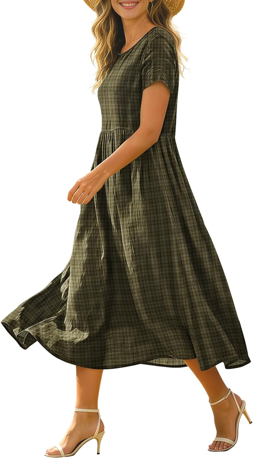 Women's Summer Casual Loose Dresses Boho Floral Maxi Dress for Women Beach Vacation with Pockets HD1